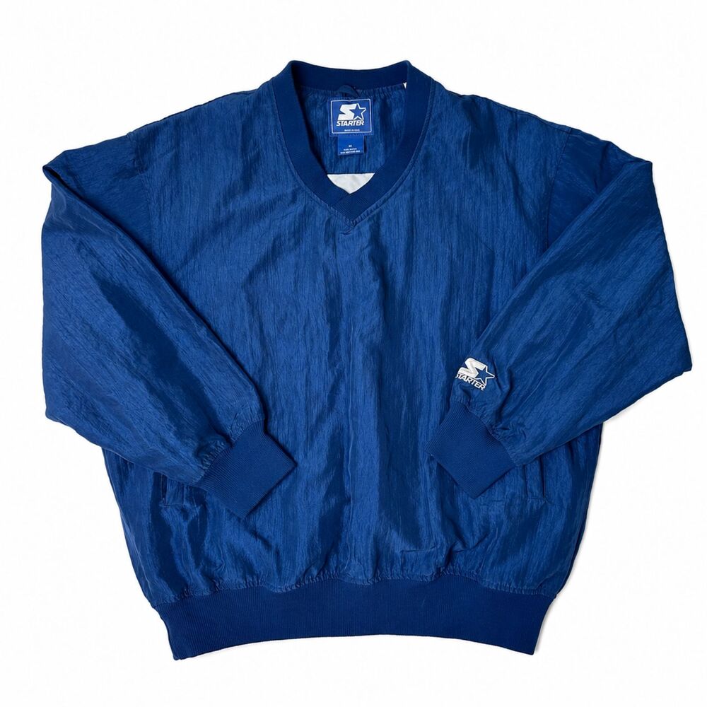 Vintage 90s Starter Pullover Windbreaker Jacket Blue V-Neck Blank Nylon USA M